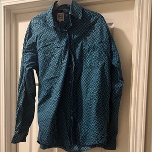 Cinch Teal Geometric Long Sleeve Button-Up Shirt